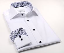 Koszula Eterna Slim Fit Twill Cover - biała luksusowa i nieprześwitująca z florystyczną stójką wewnętrzną
