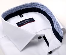 Koszula Casa Moda Modern Fit – biała z niebieską wewnętrzną stójką, mankietem i plisą