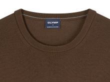 Sweter Olymp z wełny Merino - dekolt okrągły - ciemnobrązowy