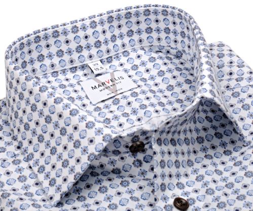 Koszula Marvelis Modern Fit - z niebiesko-beżowymi ornamentami - extra długi rękaw