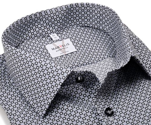 Koszula Marvelis Modern Fit - z czarno-szarym mozaikowym wzorem - ekstra długi rękaw Koszula Marvelis Modern Fit - z czarno-szarym mozaikowym wzorem - ekstra długi rękaw