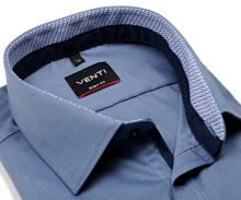 Koszula Venti Body Fit – metalicznie niebieska z niebieską wewnętrzną stójką