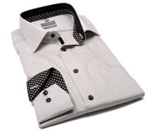 Koszula Olymp Comfort Fit – beżowa z delikatną strukturą, wewnętrzną stójką i mankietem