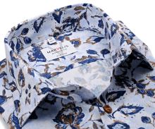 Koszula Marvelis Modern Fit – designerska w niebiesko-beżowe kwiaty - extra długi rękaw