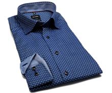 Koszula Olymp Modern Fit – niebieska z delikatną strukturą i białym wzorem - extra długi rękaw