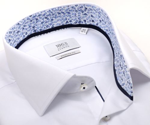 Koszula Eterna 1863 Modern Fit – ekskluzywna białą z wewnętrzną stójką i mankietem w kwiateczki