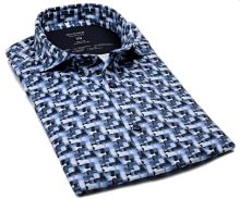Koszula Olymp Super Slim 24/Seven – luksusowa elastyczna z niebiesko-białym wzorem