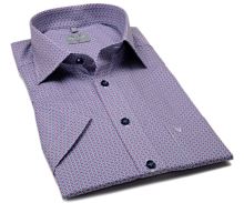 Koszula Marvelis Comfort Fit - w małe różowo-niebieskie sześciokąciki - krótki rękaw (1)