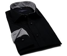 Koszula Casa Moda Modern Fit – czarna z czarno-szarą stójką wewnętrzną i mankietem