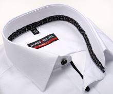 Marvelis Body Fit – biała koszula z wyszytym wzorem, wewnętrzną stójką i plisą