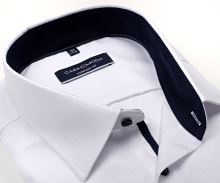 Koszula Casa Moda Comfort Fit – biała z wzorem i granatową wewnętrzną stójką - extra długi rękaw