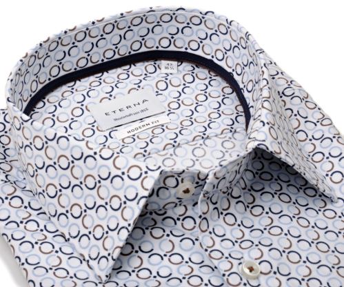 Koszula Eterna Modern Fit Twill - w niebiesko-brązowe kółka