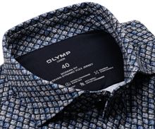 Koszula Olymp Modern Fit 24/Seven – luksusowa elastyczna ciemnoniebieska z niebiesko-beżowymi liśćmi