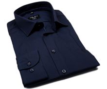 Marvelis Body Fit – ciemnoniebieska koszula z granatową wewnętrzną stójką i plisą