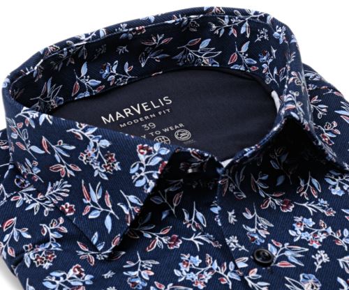 Koszula Marvelis Modern Fit Jersey – elastyczna designerska granatowa z florystycznym wzorem
