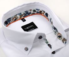 Koszula Venti Modern Fit – biała z wewnętrzną stójką i mankietami w kwiaty
