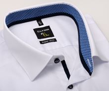 Koszula Olymp Super Slim – biała z niebiesko-białą wewnętrzną stójką i mankietem
