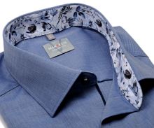 Koszula Marvelis Comfort Fit – niebieska z kolorową kwiatową wewnętrzną stójką - krótki rękaw