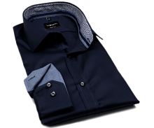 Koszula Venti Body Fit Twill – ciemnoniebieska z niebiesko-białą wewnętrzną stójką