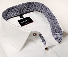 Koszula Venti Body Fit Twill – delikatnie kremowa z niebiesko-beżową wewnętrzną stójką i mankietem