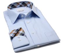 Koszula Eterna Modern Fit Twill - jasnoniebieska z diagonalną strukturą i kolorową stójką i mankietem (1)