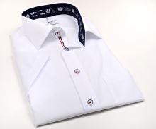 Koszula Marvelis Modern Fit – biała z kwiatową wewnętrzną stójką - krótki rękaw (1)