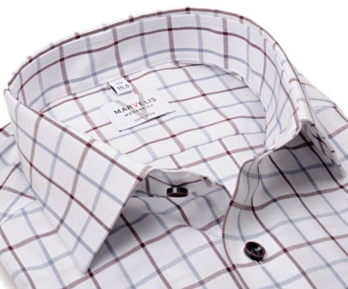 Koszula Marvelis Modern Fit Twill – luksusowa w ciemnoczerwoną i niebieską kostkę