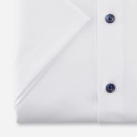 Koszula Olymp Modern Fit 24/SEVEN – biała z niebieskio-białą wewnętrzną stójką - krótki rękaw