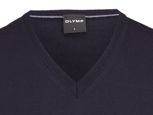 Sweter Olymp z wełny Merino - dekolt V - w kolorze granatowym