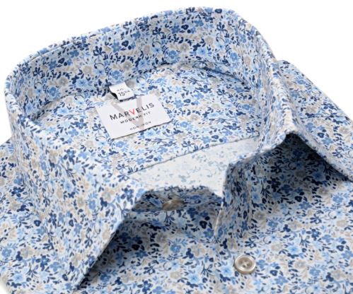 Koszula Marvelis Modern Fit - z niebiesko-beżowym kwiateczkowym wzorem
