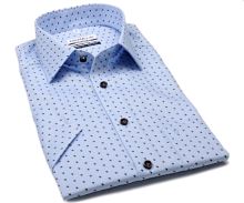 Koszula Marvelis Comfort Fit – jasnoniebieska z strukturą i niebiesko-beżowymi kwadracikami - krótki rękaw