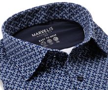 Koszula Marvelis Modern Fit Jersey – elastyczna granatowa z niebiesko-białym wzorem mozaikowym