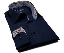 Koszula Casa Moda Comfort Fit – ciemnoniebieska z brązowo-niebieską wewnętrzną stójką i mankietem