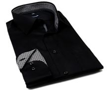 Koszula Olymp Modern Fit Natural Stretch – czarna z czarno-bialą stójką i mankietem (1)