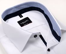 Koszula Venti Body Fit – biała z niebieską wewnętrzną stójką, mankietami i plisą - extra długi rękaw