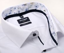 Koszula Olymp Modern Fit – biała z wyszytym wzorem i kwiatową wewnętrzną stójką - krótki rękaw
