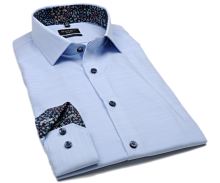Koszula Olymp Super Slim – jasnoniebieska z strukturą i wewnętrzną stójką w kwiaty - extra długi rękaw