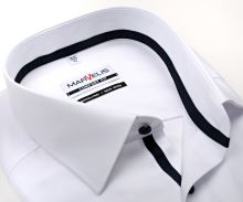 Luksusowa koszula Marvelis Comfort Fit Twill – biała z ciemnoniebieską wewnętrzną stójką i plisą