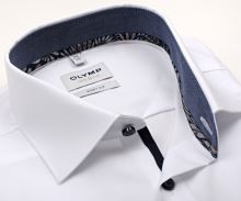 Koszula Olymp Level Five – biała z metalicznie niebieską wewnętrzną stójką - krótki rękaw