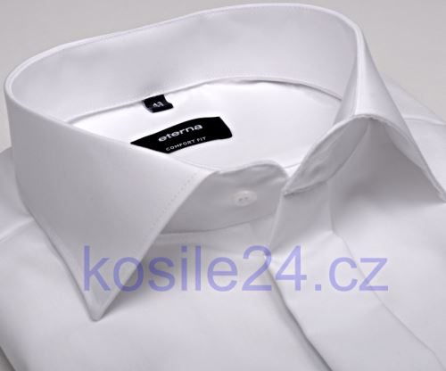 Koszula Eterna Comfort Fit Uni Popeline - biała, galowa z podwójnymi mankietami i ukrytym zapinaniem