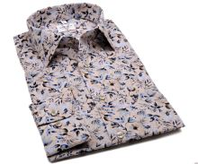 Koszula Marvelis Modern Fit – designerska beżowa w niebieskie kwiaty - extra długi rękaw (1)