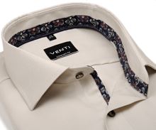 Koszula Venti Comfort Fit – jasnobeżowa z wewnętrzną stójką, mankietem i plisą w kwiaty