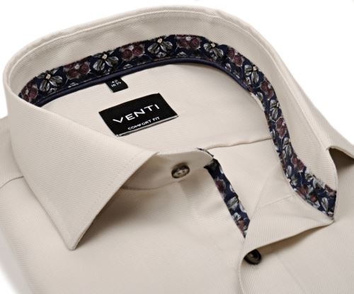 Koszula Venti Comfort Fit – jasnobeżowa z wewnętrzną stójką, mankietem i plisą w kwiaty Koszula Venti Comfort Fit – jasnobeżowa z wewnętrzną stójką, mankietem i plisą w kwiaty