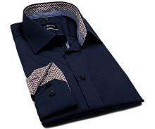 Koszula Venti Modern Fit – ciemnoniebieska z brązowo-niebieską wewnętrzną stójką i mankietem