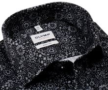 Koszula Olymp Level Five – designerska czarna w szaro-srebrne kwiaty - ekstra długi rękaw