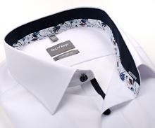 Koszula Olymp Luxor Comfort Fit – biała z kolorową kwiatową wewnętrzną stójką - extra długi rękaw