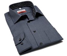 Koszula Marvelis Modern Fit – szaro-czarna koszula z wplecionym wzorem i czarną wewnętrzną stójką i plisą