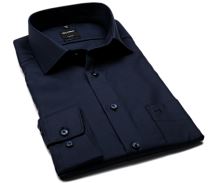 Koszula Olymp Modern Fit Twill – ciemnoniebieska luksusowa i nieprześwitująca z diagonalną strukturą
