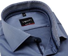Koszula Venti Body Fit Twill – stalowo niebieska z niebiesko-białą wewnętrzną stójką