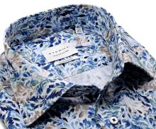 Koszula Eterna Modern Fit Twill - z niebiesko-beżowym kwiatowym wzorem - krótki rękaw